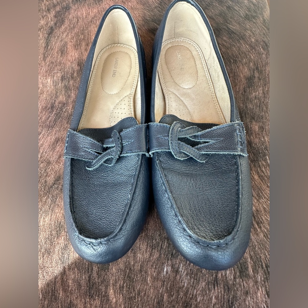 Lands' End Navy Blue Leather Loafers